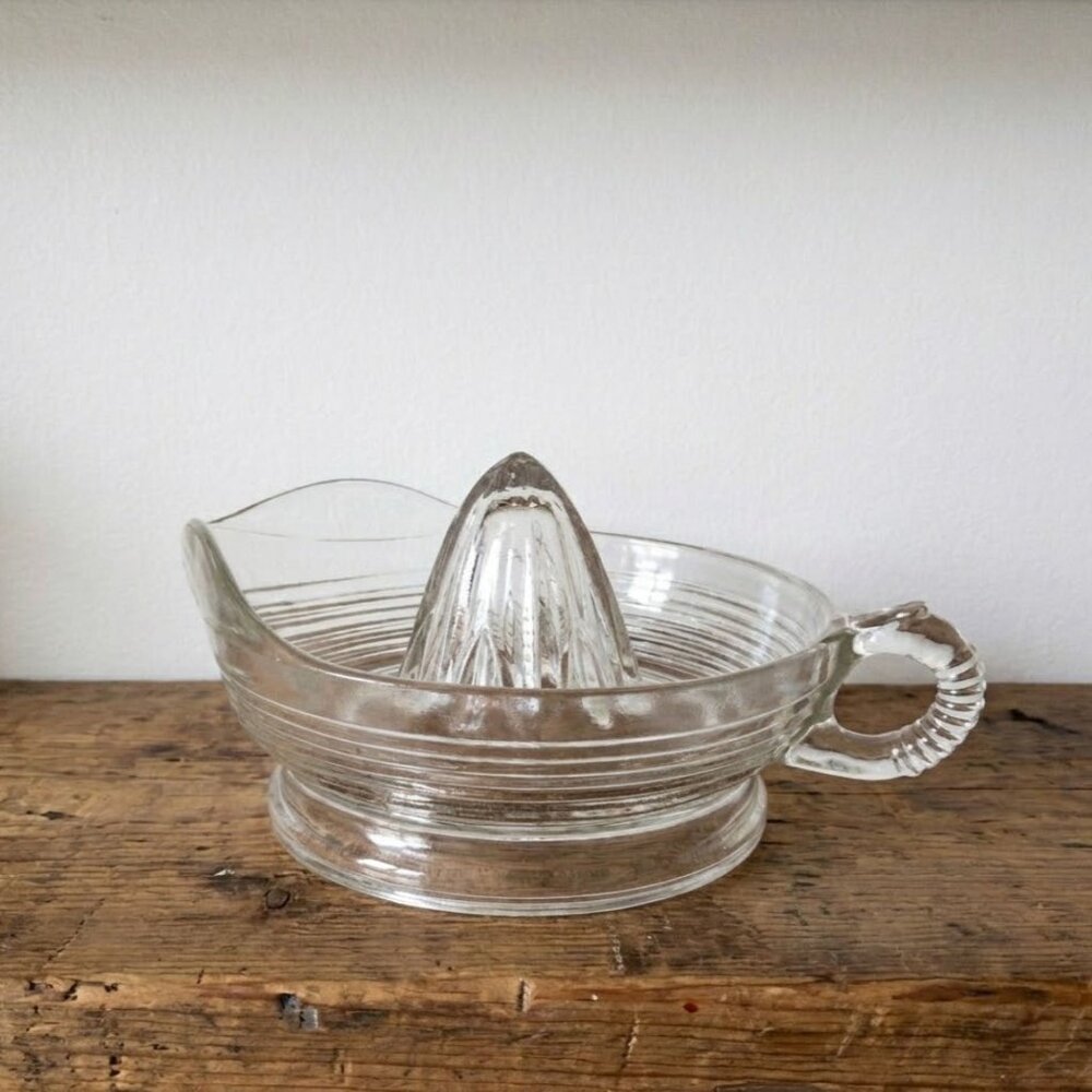 Vintage Clear Glass Citrus Juicer Reamer Large 8" with Handle & Pour Spout MCM